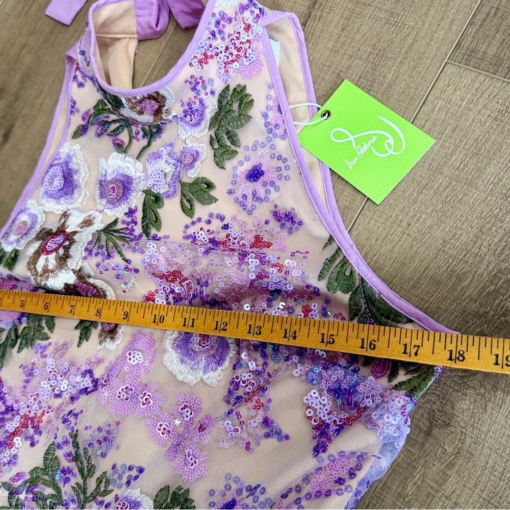 Sam Edelman Lavender Floral Lace Sequin High Neck Dress Small Formal Cocktail - Picture 11 of 16